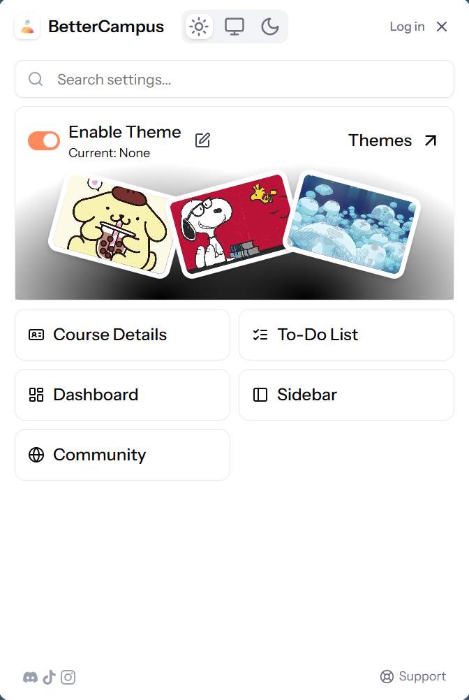 Better Campus (formerly Better Canvas) Main Interface - Dark Mode Dashboard with Custom Themes